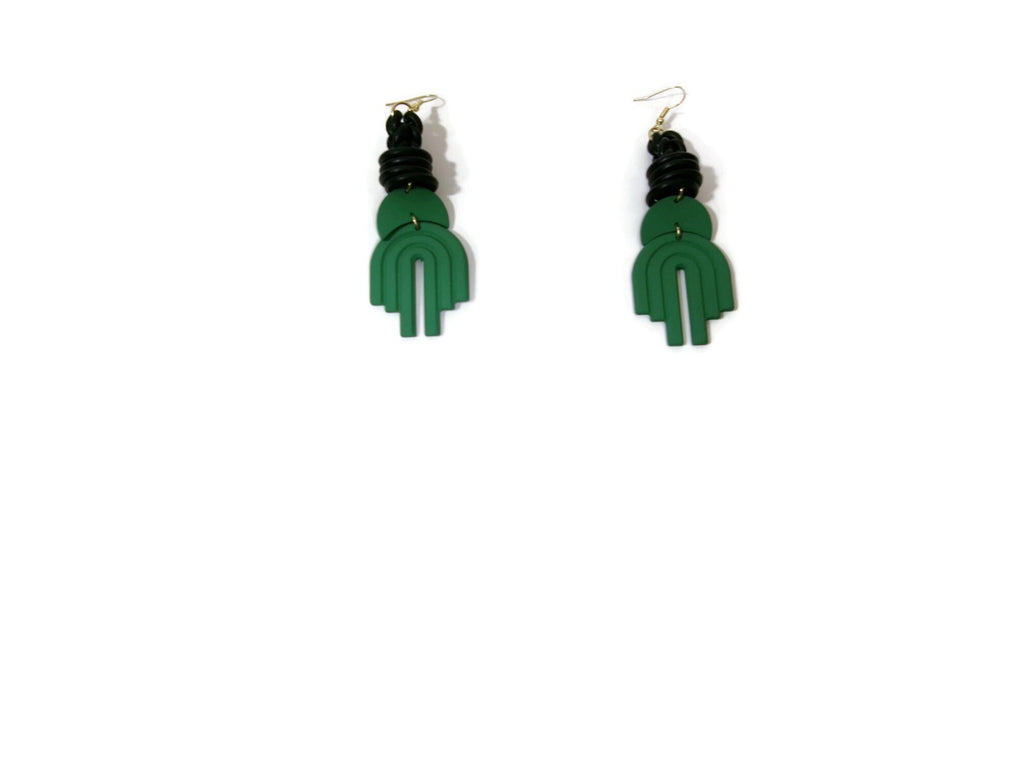 Womens Ear Candy Statement Drop Earrings Long Green Black Unique Design