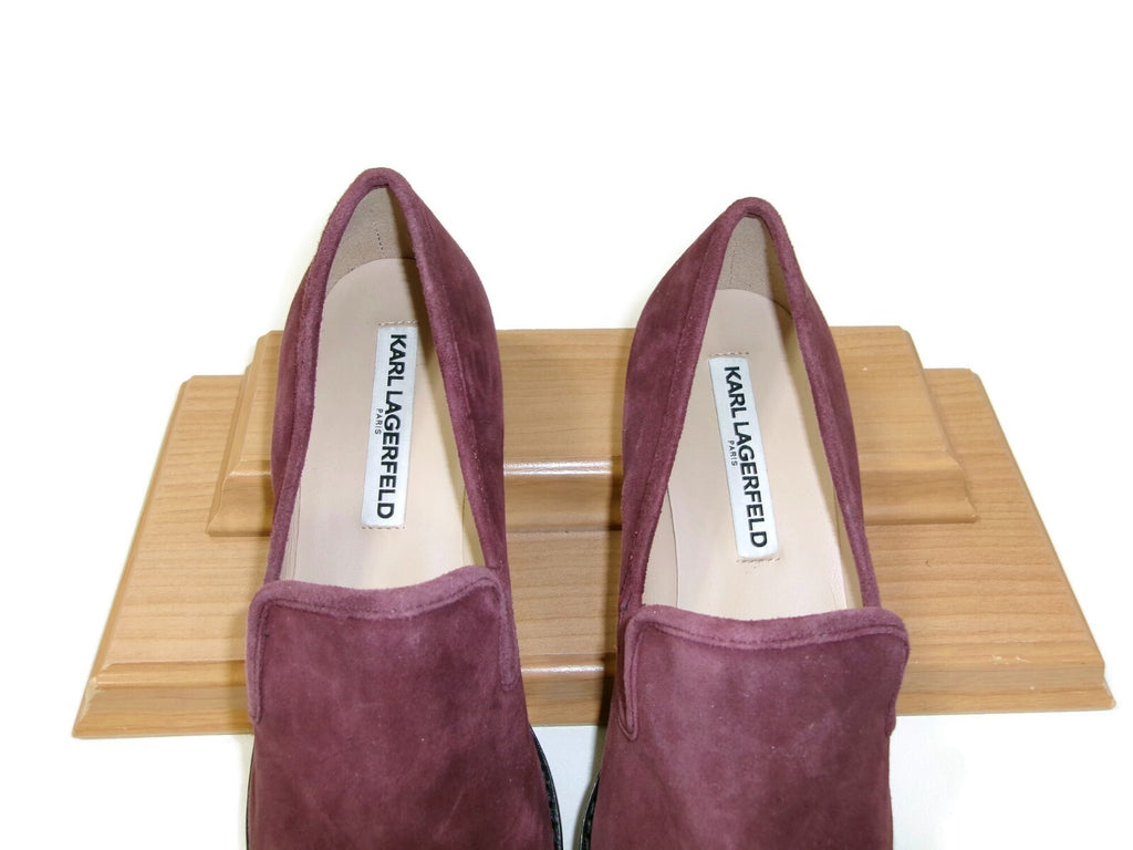 Karl Lagerfeld Paris Womens Plush  Burgundy Suede Loafers Flat Shoes Size 8 M