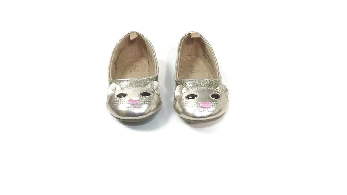 GAP Toddler Girls GOLD Kitty Cat Face Front Patent Ballet Flats Shoes Size 5