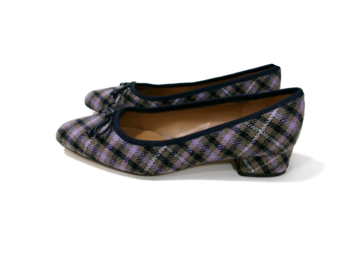 Talbots Womens Edith Flat Shoes Size 8 M Purple Black Taupe Olive Plaid