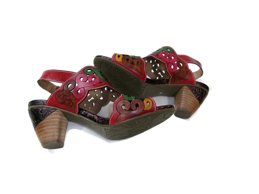 L'Artiste Ketta Spring Step Womens Red Multi  Sandals Shoes size 7.5-8 US EU 38