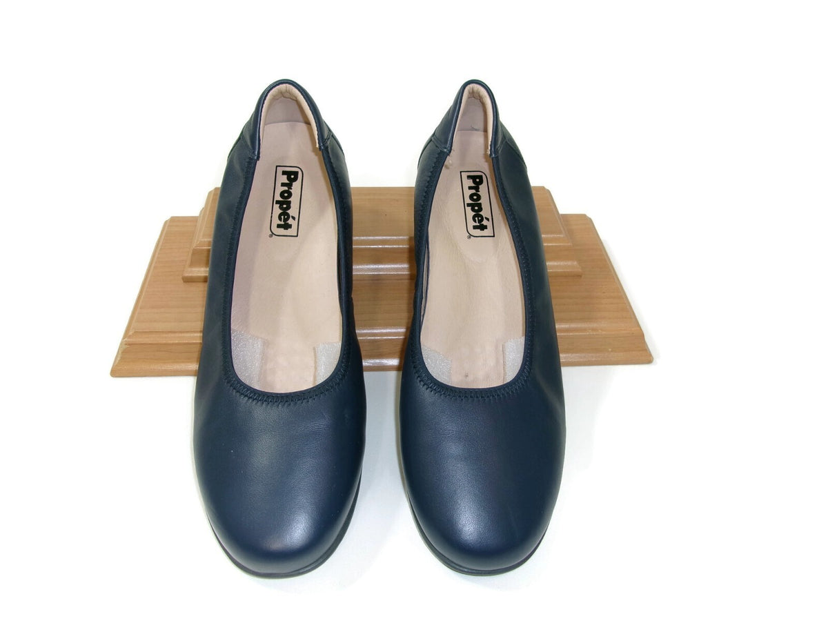 Propet Yara Navy Blue Comfort Leather Low Flat Wedges Womens Shoes Size 10 M