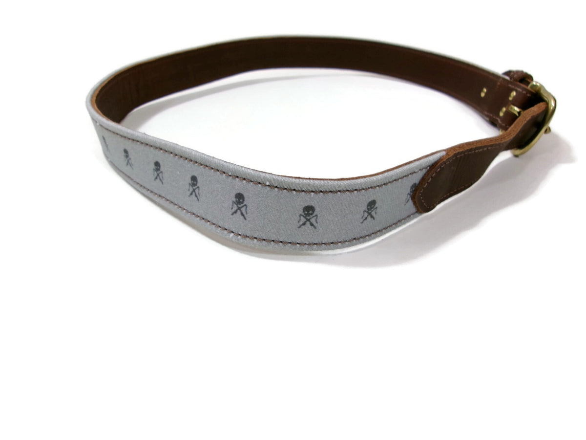 TSG Outfitting Co. Brown Leather &  Skull Covered Canvas Mens Belt Size 34