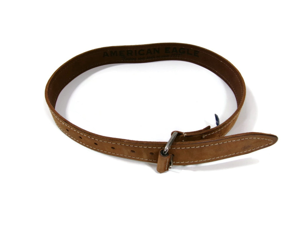 American Eagle Mens Distressed Light Tan Casual Belt Size 32 w/ Eagle Logo