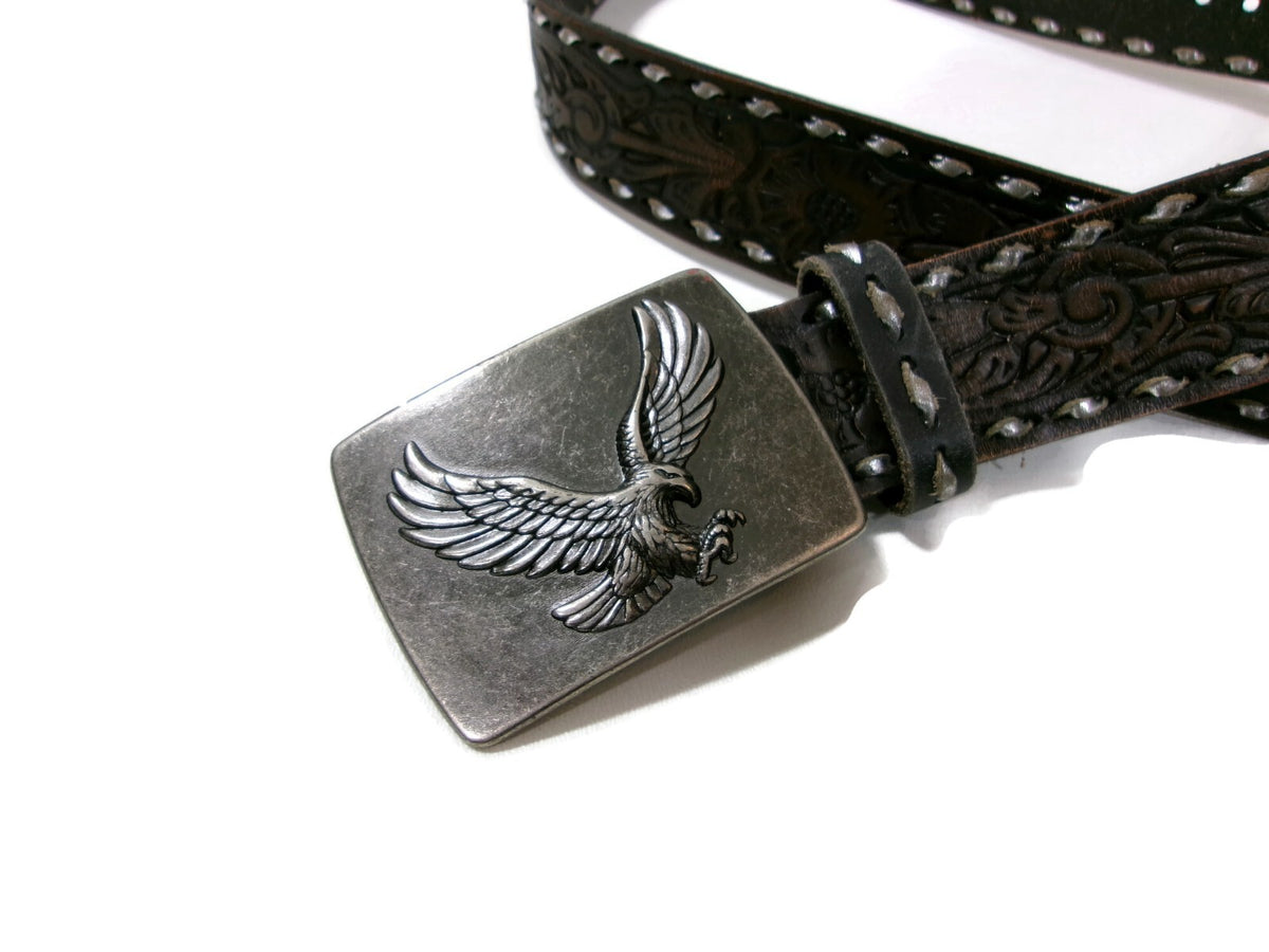 American Eagle Distress Silver Buckle Hand Tool & Made Brown  Belt Size M Unisex