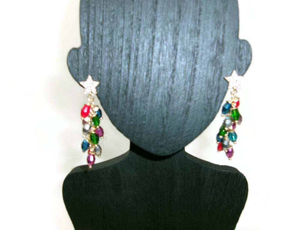Sparkly Star Studded Beautiful Christmas Lights String Vertical Drop Earrings