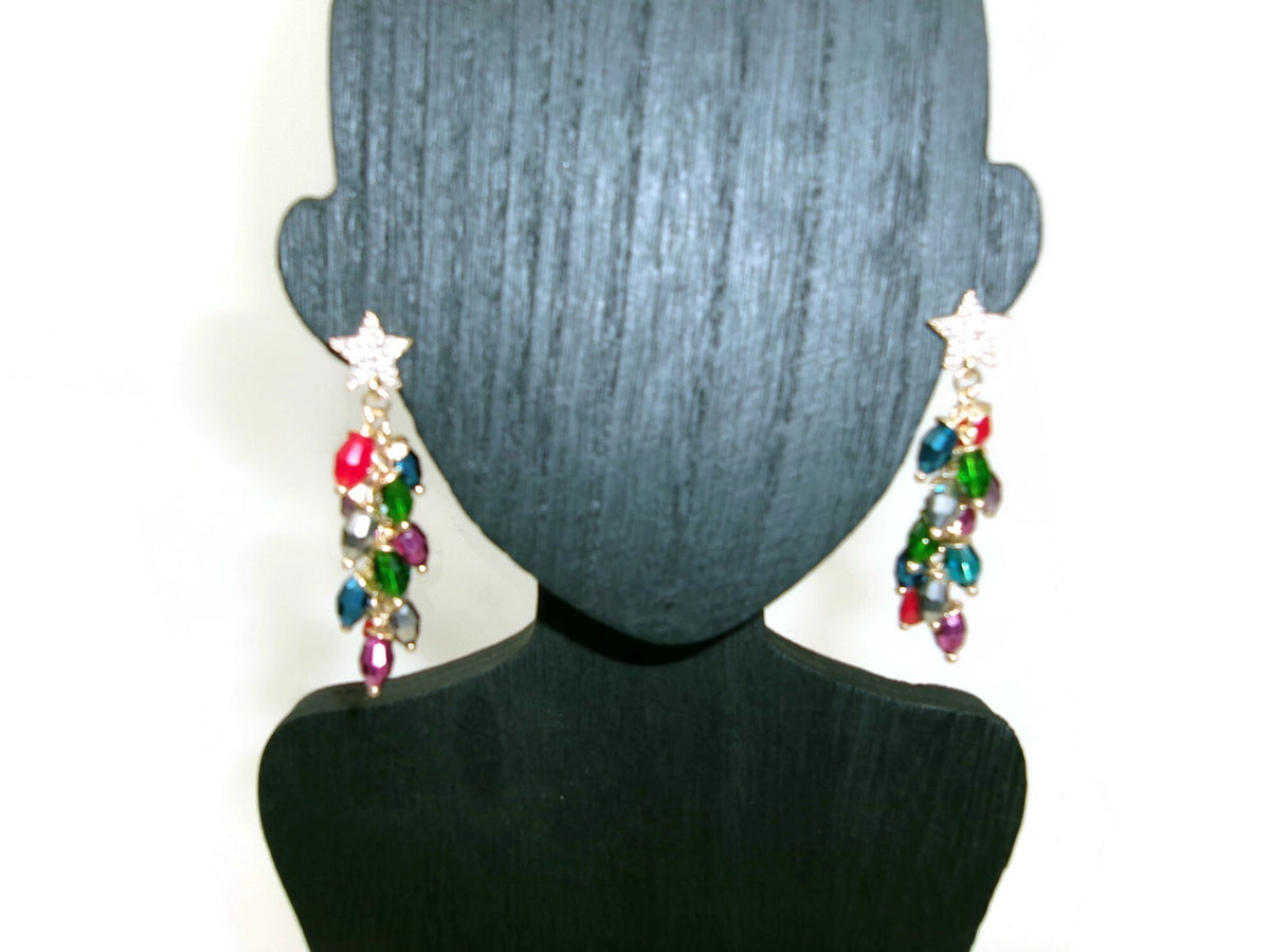 Sparkly Star Studded Beautiful Christmas Lights String Vertical Drop Earrings