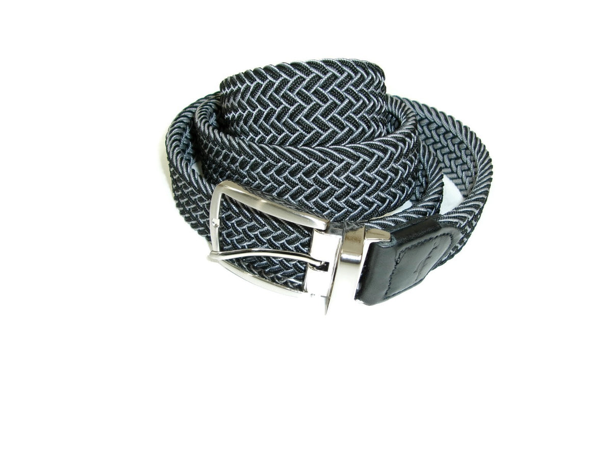 Tommy Bahama Mens Stretch Braided Belt Black Gray Nickel Buckle Size L/ XL 38-42
