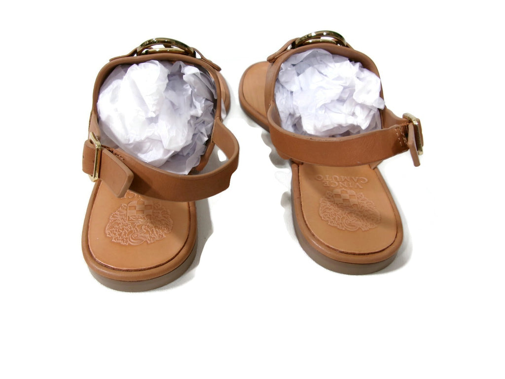 Vince Camuto Womens Sandals Shoes Size 8 M Tan Leather w/ Gold Metal Accents