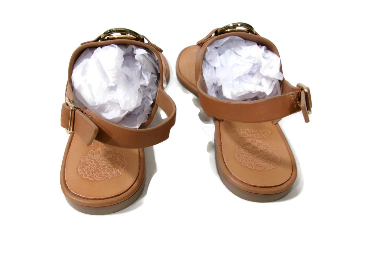 Vince Camuto Womens Sandals Shoes Size 8 M Tan Leather w/ Gold Metal Accents
