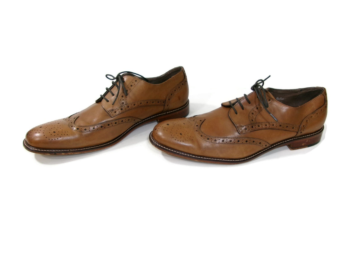 Joseph Abboud Mens Shoes Size 13 Genuine Italian Tan Leather Wing Tip Oxfords