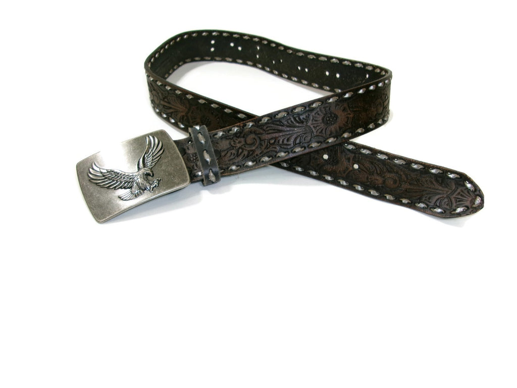 American Eagle Distress Silver Buckle Hand Tool & Made Brown  Belt Size M Unisex