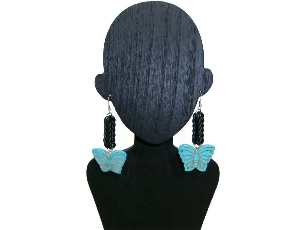 Womens Ear Candy Statement Drop Earrings   Turquoise Butterfly w/ Unique  Design