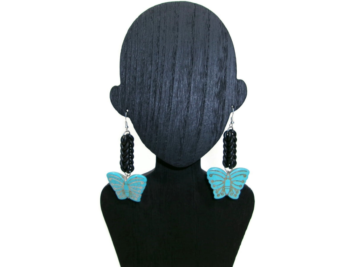 Womens Ear Candy Statement Drop Earrings   Turquoise Butterfly w/ Unique  Design