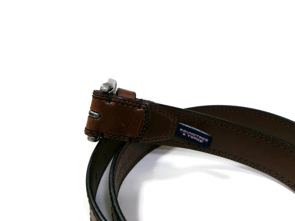 Roundtree & Yorke Mens Distressed Genuine Brown Leather Casual Belt Size 42