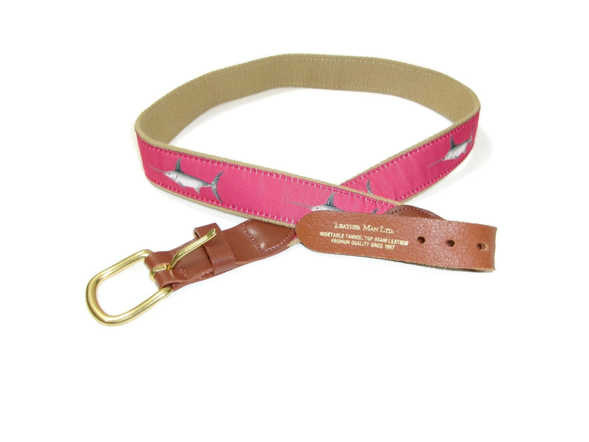 Leather Man LTD Red Marlin Fish Fishermens Belt Canva & Leather Size 36