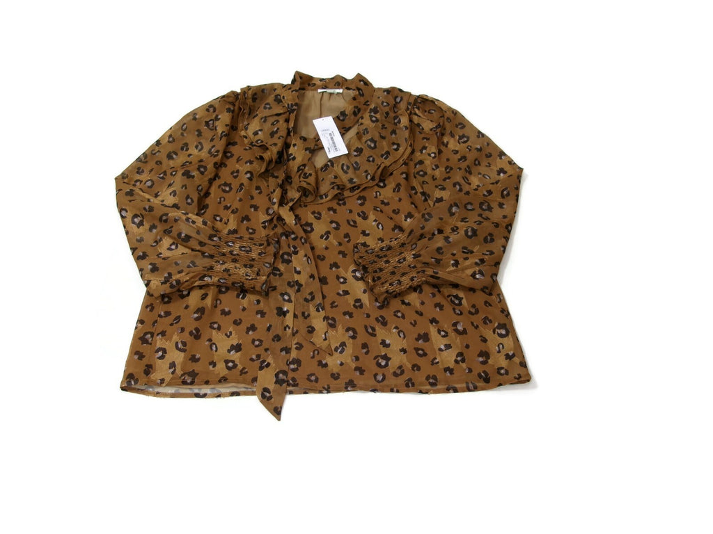 JADE Melody TAM Amber Leopard Ruffle Tie Blouse Womens Size L Large RT. $140 NWT