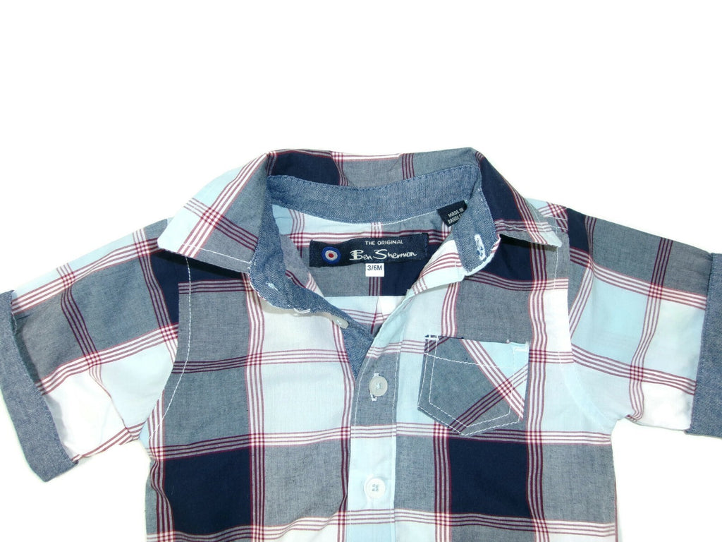 The Original Ben Sherman Collar Shirt Baby Boy One Piece Bodysuit Plaid 3/6 M
