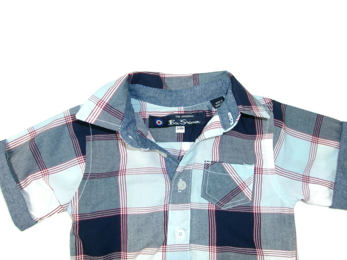 The Original Ben Sherman Collar Shirt Baby Boy One Piece Bodysuit Plaid 3/6 M