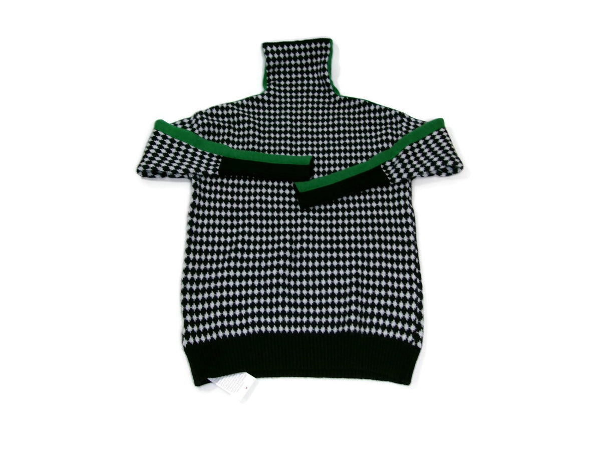 Womens Turtleneck Checkerboard Knitted Sweater Black Green White Size S Small