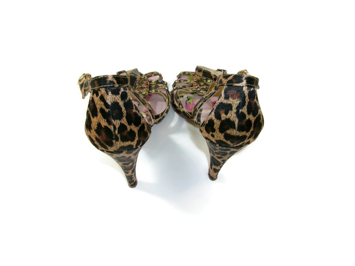 Womens Betsey Johnson Cheetah Print Sandals Shoes Size  6 M with Rhinestones