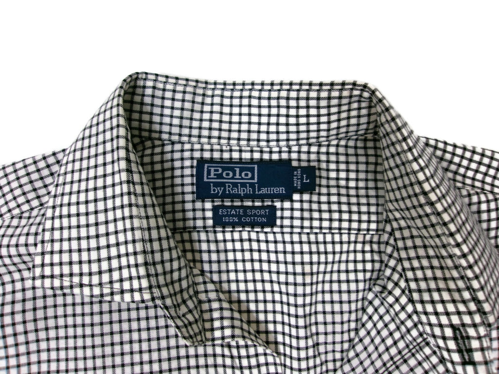 Mens Polo Ralph Lauren Shirt Size L Large Black Cream  Gingham Estate Sport