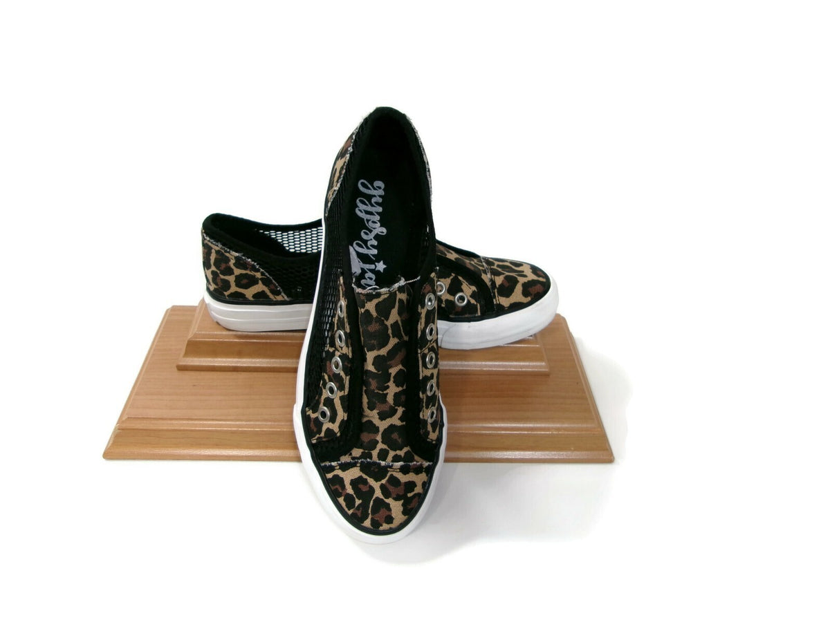 Womens Cute Gypsy Jazz Mesh & Canvas Leopard Fashion Sneakers Shoes Size 8 M