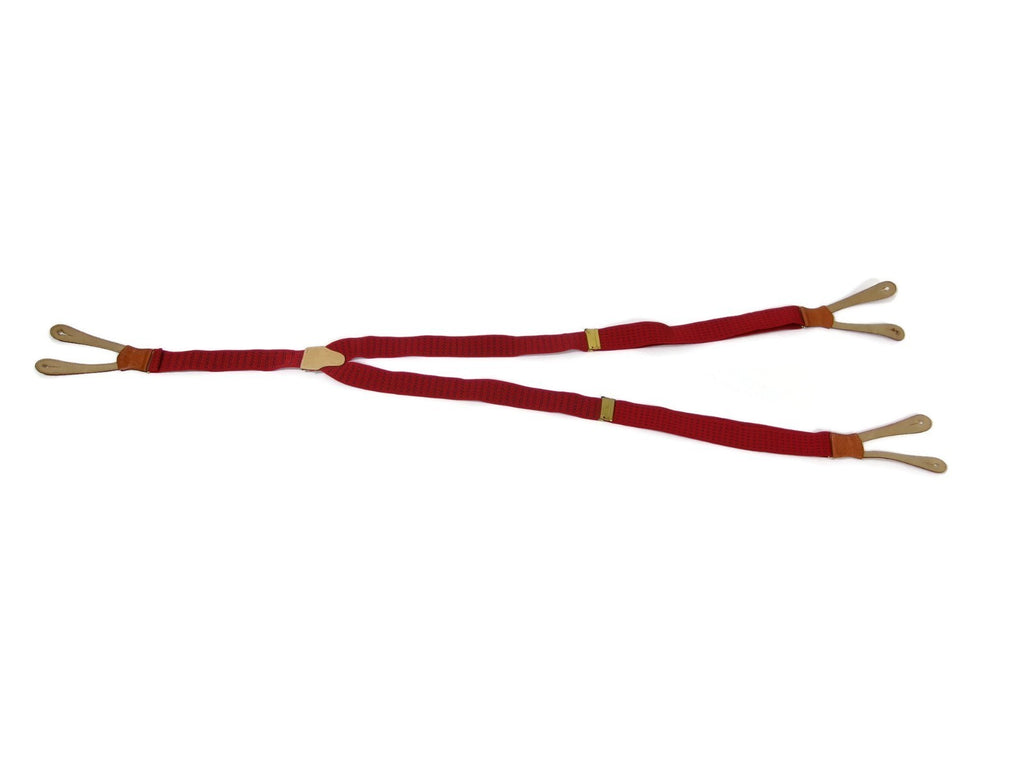 Vintage Polo Ralph Lauren Red &Tan Leather Grain Suspenders Belt w/ Brass Buckle