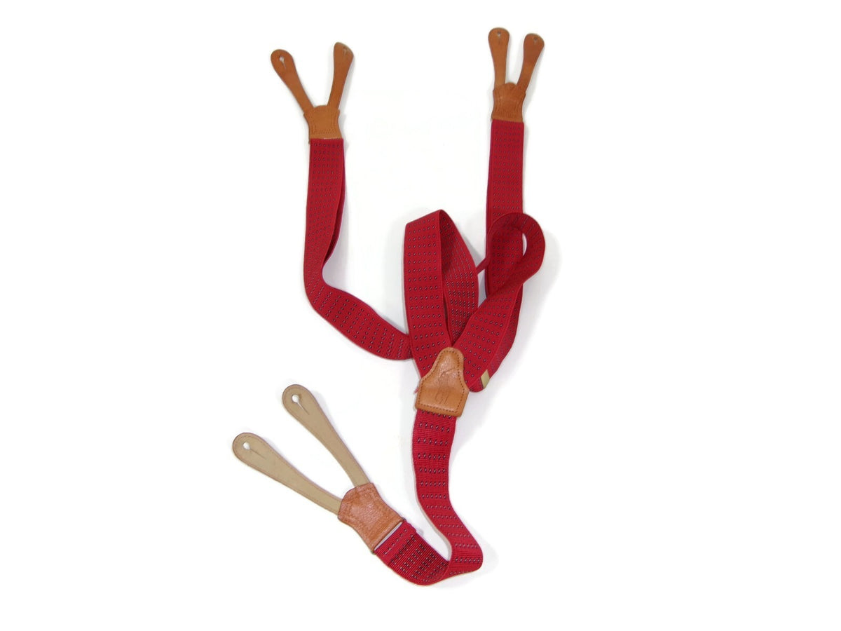 Vintage Polo Ralph Lauren Red &Tan Leather Grain Suspenders Belt w/ Brass Buckle