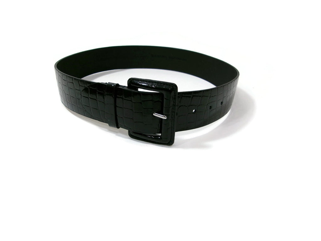 Banana Republic Womens  Wide Black Faux Leather Belt Size M Medium Croc Embossed