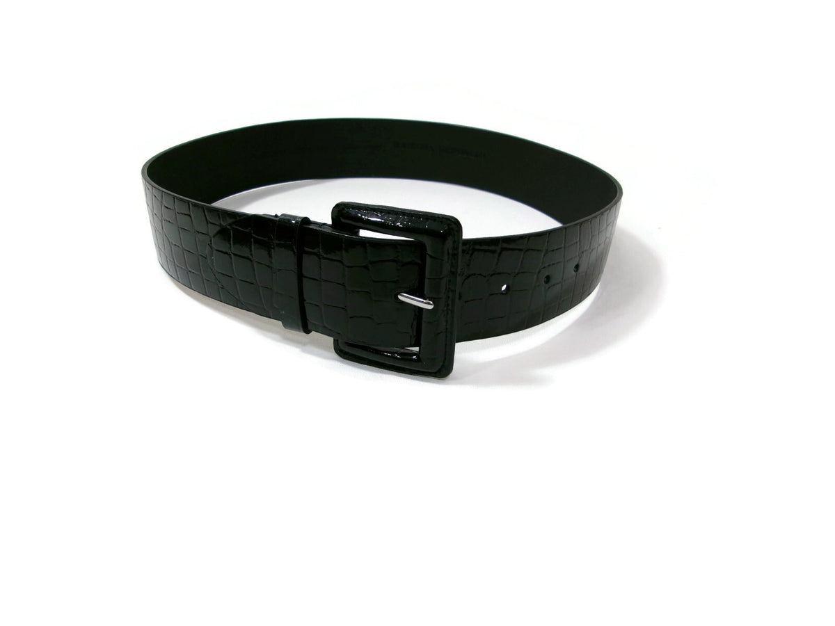 Banana Republic Womens  Wide Black Faux Leather Belt Size M Medium Croc Embossed