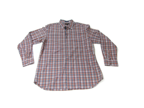 Banana Republic Mens Dress Shirt 17-17.5 XL Orange Blue Gray Plaid Long Sleeve