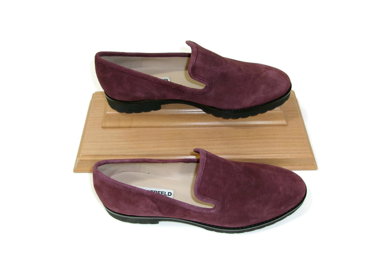 Karl Lagerfeld Paris Womens Plush  Burgundy Suede Loafers Flat Shoes Size 8 M