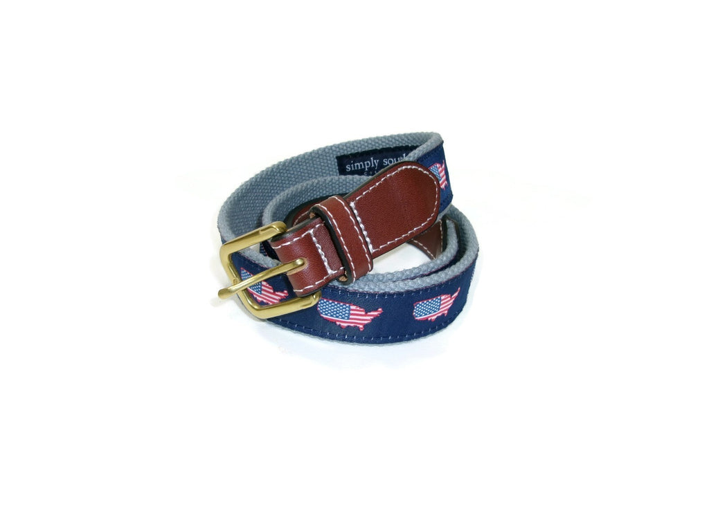 Simply Southern Mens Womens Patriotic American Flag  Canvas Leather Belt Size 32