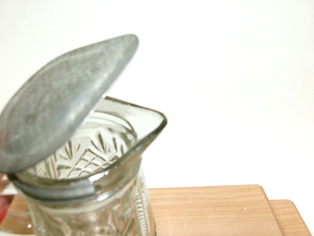 Heavy Glass Ribbed Textured Antique Molasses Syrup Dispenser w/ Metal LID
