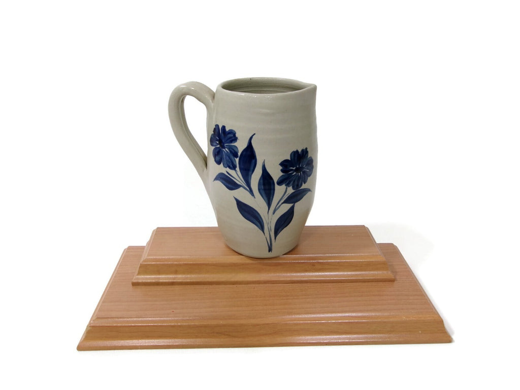 Vintage Williamsburg Pottery  Stoneware Pitcher 7 " With Cobalt Blue Floral
