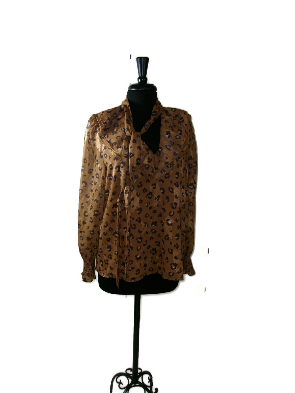 JADE Melody TAM Amber Leopard Ruffle Tie Blouse Womens Size L Large RT. $140 NWT