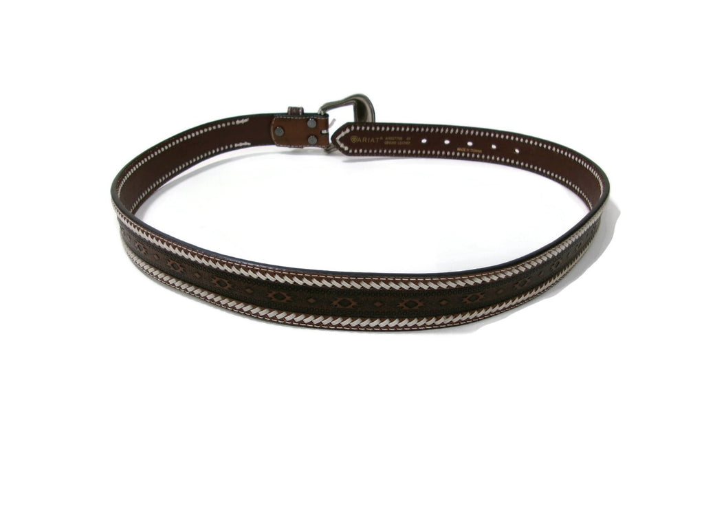 Ariat Mens Southwestern Western Belt Size 40 Brown Leather  Buckstitch Lacing