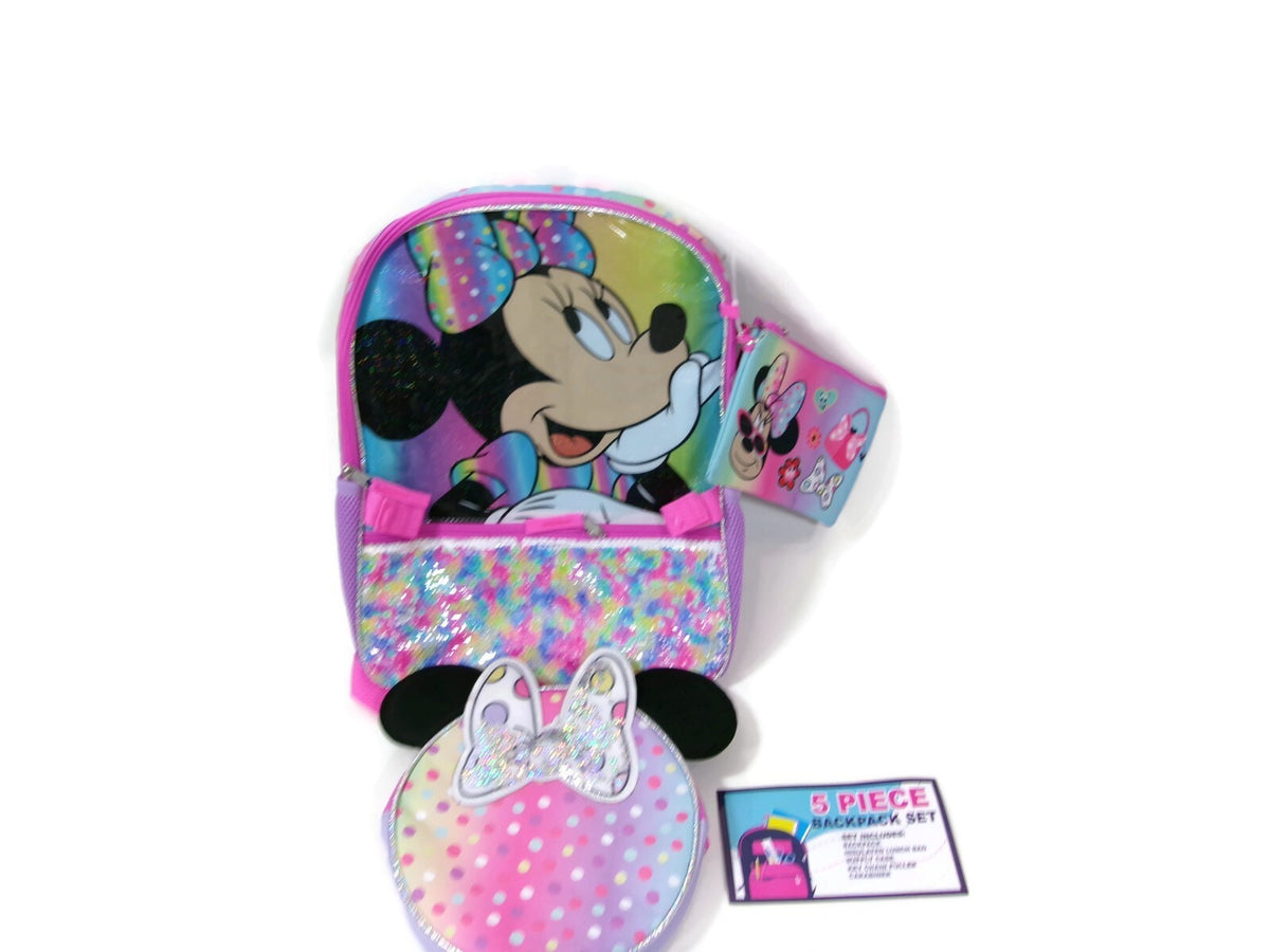 Minnie Mouse Disney 5-Piece Backpack  Set  Girls Large 16"X12" NWT