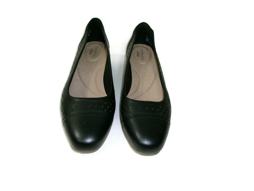 Clarks Womens Shoes Size 9 W Black Leather Juliet Ballet Flats Comfort Slip Ons