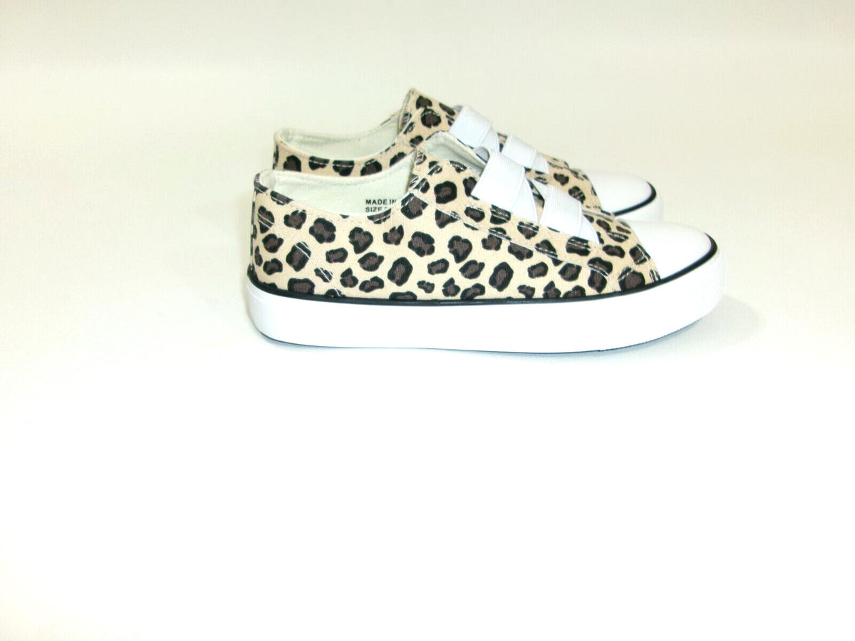 New Girls L & D MEMORY Foam Cheetah Leopard Print  CANVAS SLIP ON Shoes Size 3 M