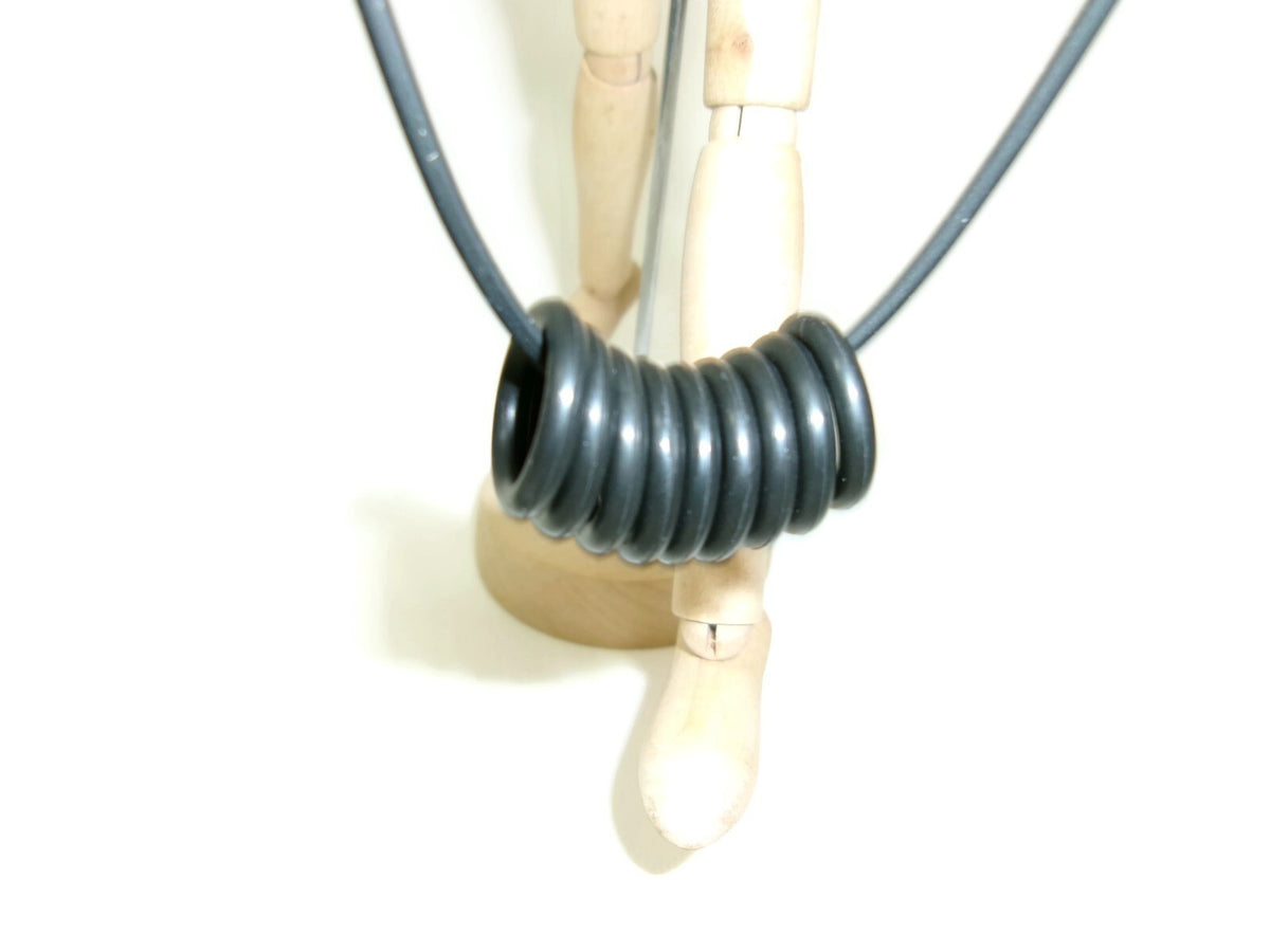 UNISEX BLACK ONYX  Creation Handmade Rubber Design Necklace w/ 10 HUGGIES  16.5"