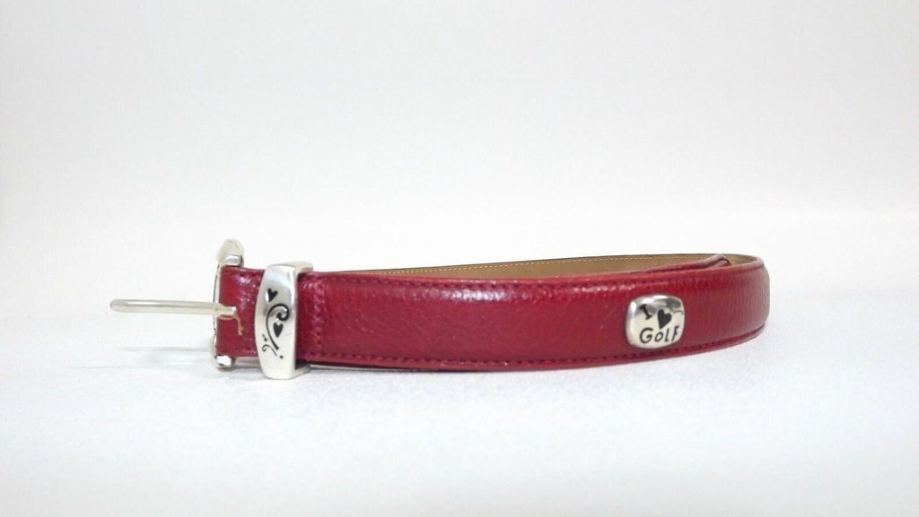 BRIGHTON Pretty Red Leather Belt Size M Medium/ I Love GOLF w/ Cart Clubs Ball