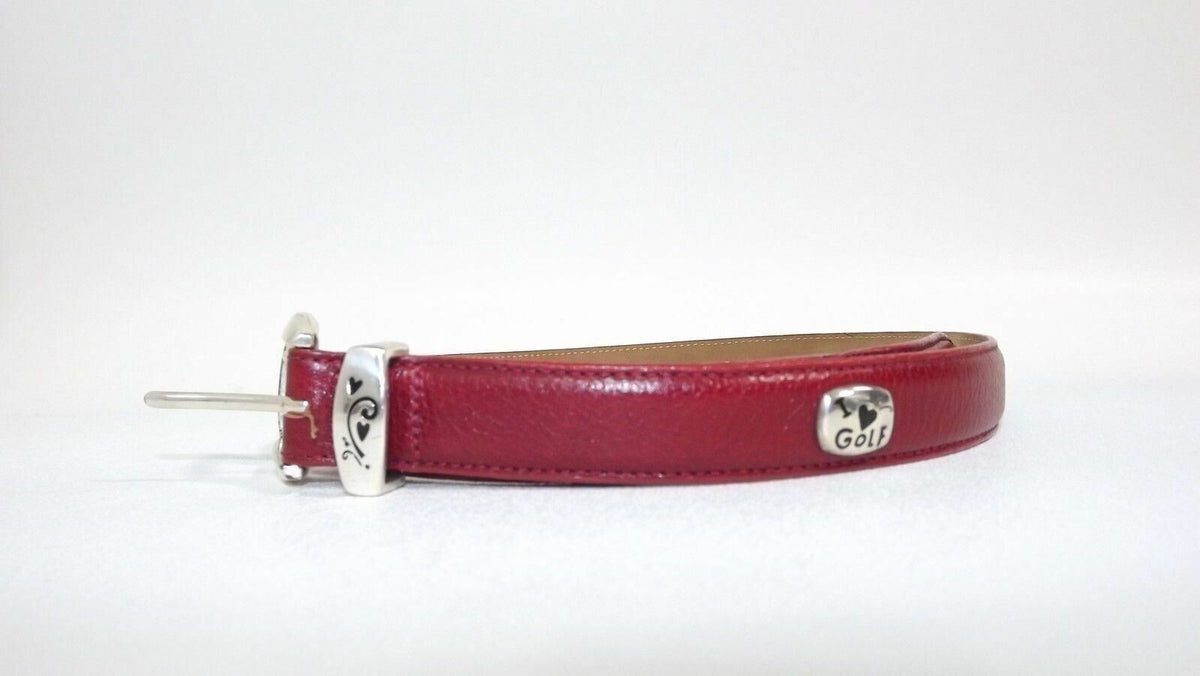 BRIGHTON Pretty Red Leather Belt Size M Medium/ I Love GOLF w/ Cart Clubs Ball