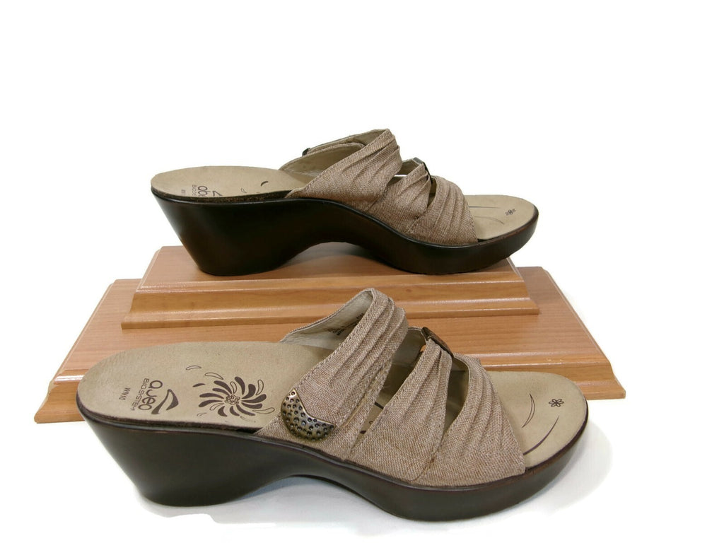 Abeo Womens Burlap Brown Sandals Shoes Size 10 N Wedge Slip-on Hook Loop Mules