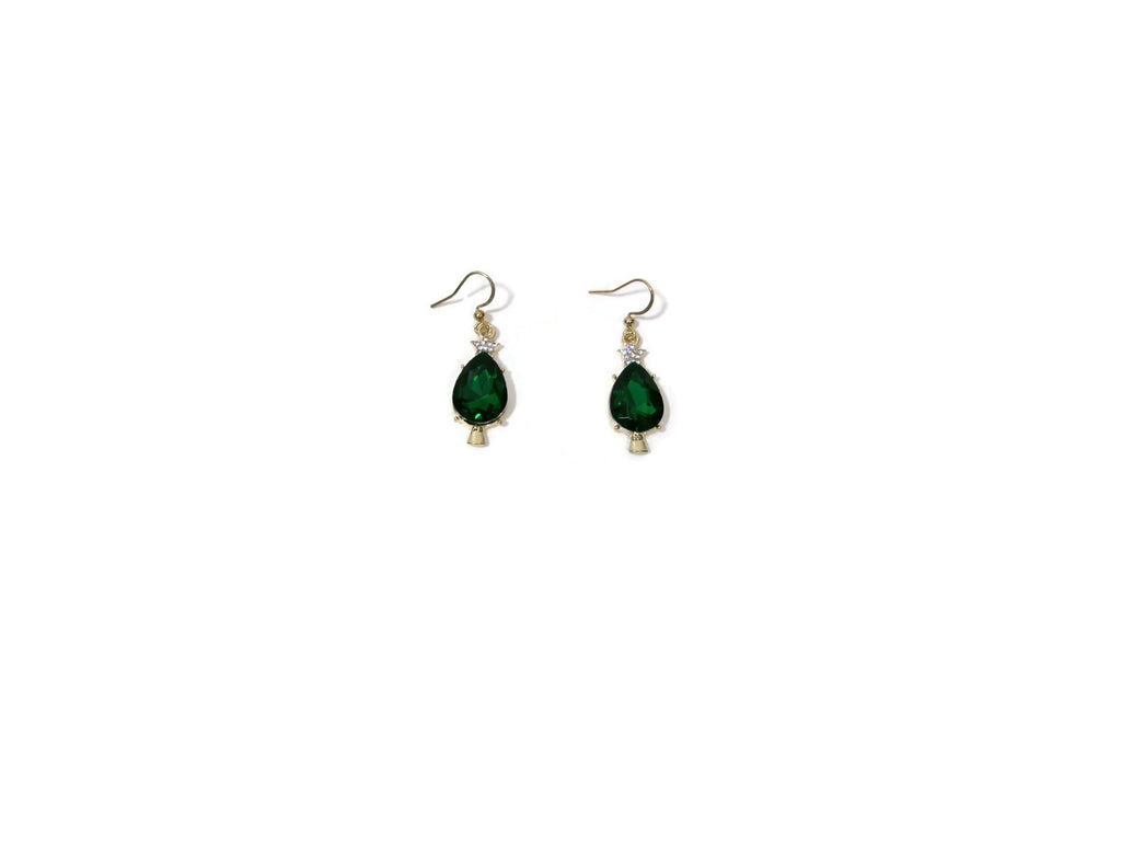 Beautiful Green Rhinestone Star and Emerald Green Drop Holiday Earrings NEW