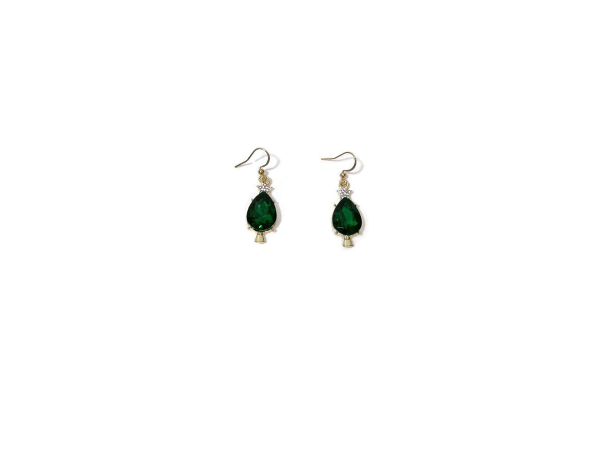 Beautiful Green Rhinestone Star and Emerald Green Drop Holiday Earrings NEW