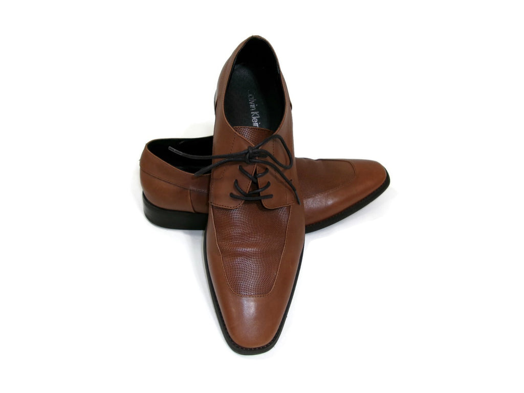 Calvin Klein Mens Rambert Tan Leather Lace Up Oxfords Shoes size 11.5 M