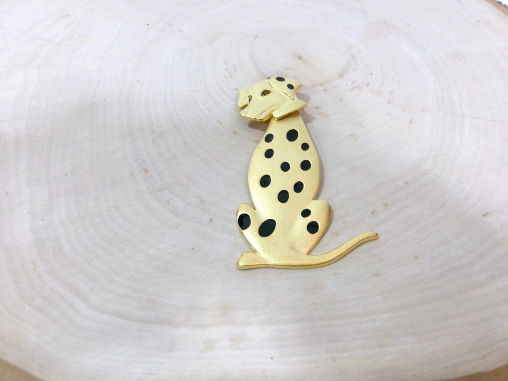 Vintage Dalmation Brooch Pin Brushed Gold Tone Dog with Attached Head Body Moves