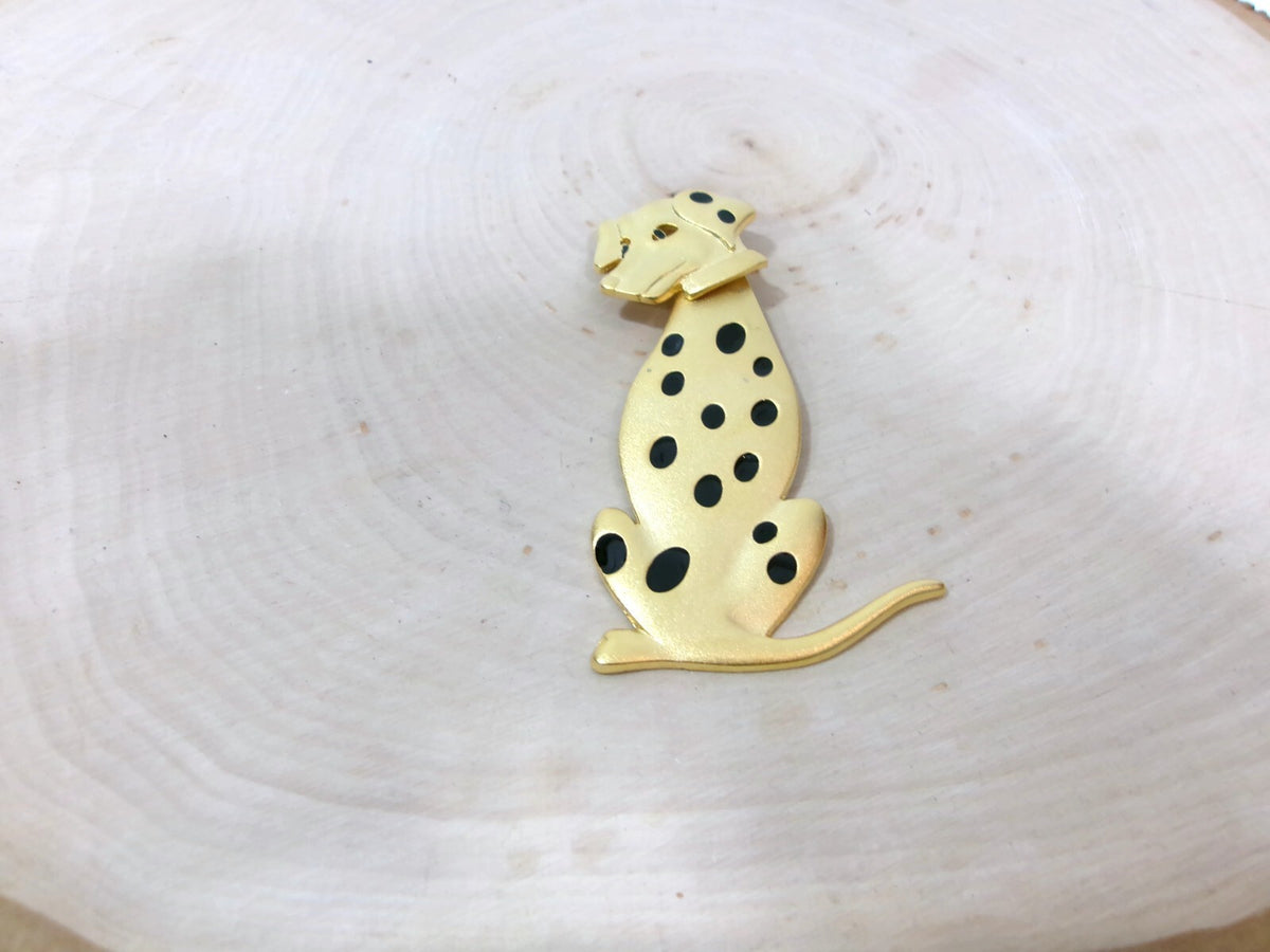 Vintage Dalmation Brooch Pin Brushed Gold Tone Dog with Attached Head Body Moves